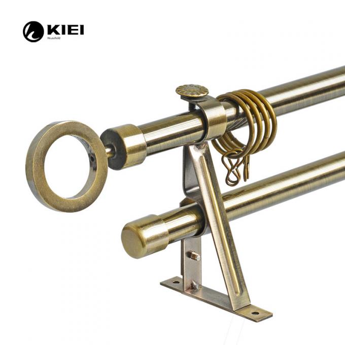 Classic Double Pipe Curtain Rods Antique Brass Color For Home Decoration