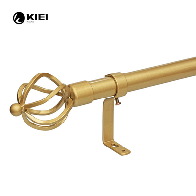 Light Gold Color 28mm  Metal Curtain Pole With Birdgage Finials Extendable From 28-120 Inch