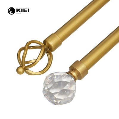 Light Gold Color 28mm  Metal Curtain Pole With Birdgage Finials Extendable From 28-120 Inch