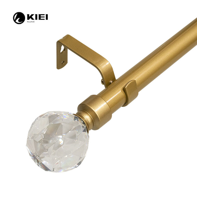 28mm Metal Curtain Pipe With Acrylic Ball Shape Finials Extendable From 28-120 Inch Light Gold Color