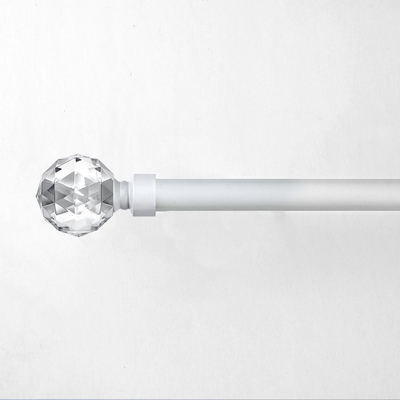 19MM White Color Metal Curtain Rod With Three Dimensional Crystal Ball Finials For Window Decor