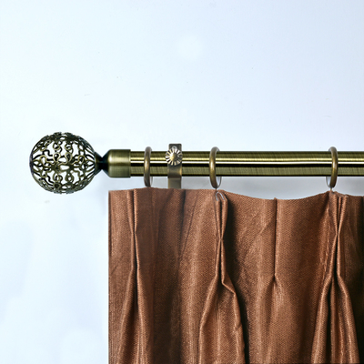 Anti-Brass Plain Rod Curtain Rods Set With Hollow Iron Finial