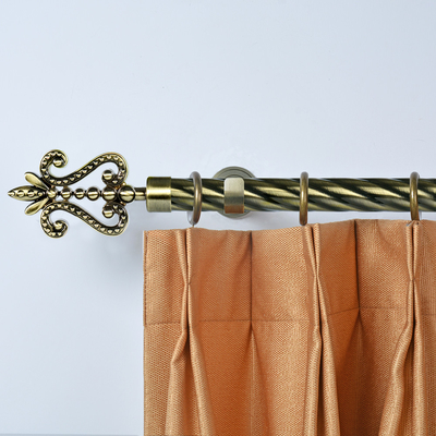 Anti-Brass Beaded Flower Finial 28mm 3m Twisted Curtain Pipe With Single Bracket