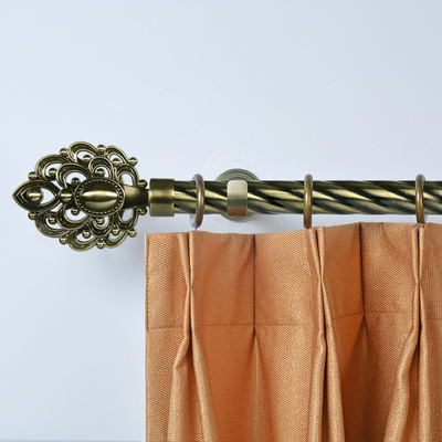 Anti-Brass 25MM Peacock Flower Finial 2-Meter Iron Twisted Curtain rod With double bracket