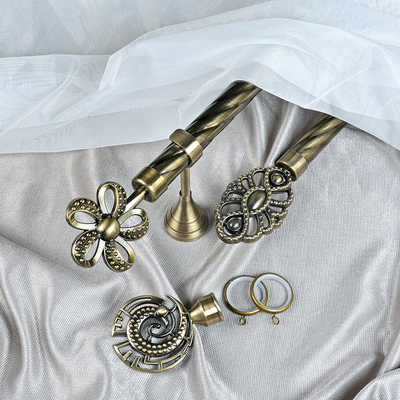 Anti-Brass Beaded Flower Finial Iron Material 3-Meter Twisted Curtain Rod With Accessories