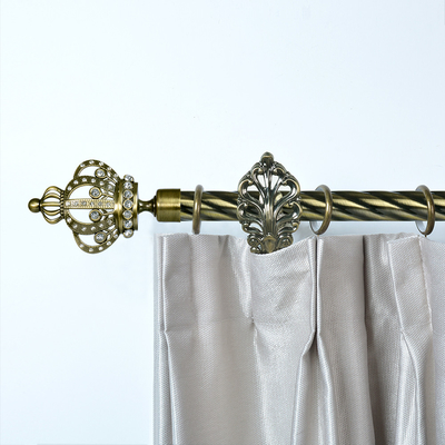 28MM Crown Design Curtain Finial Anti- Brass Color Iron Material 6 Meter Twisted Pipe With Accessories