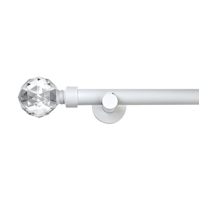 19MM White Color Metal Curtain Rod With Three Dimensional Crystal Ball Finials For Window Decor