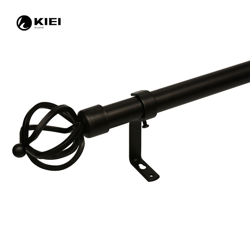 28mm Metal Curtain Pole With Birdgage Finials Extendable From 28-120 Inch Black Color