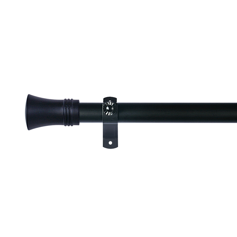 Black metal 1.6 mm pipe curtain rod with cylinder finial for living room