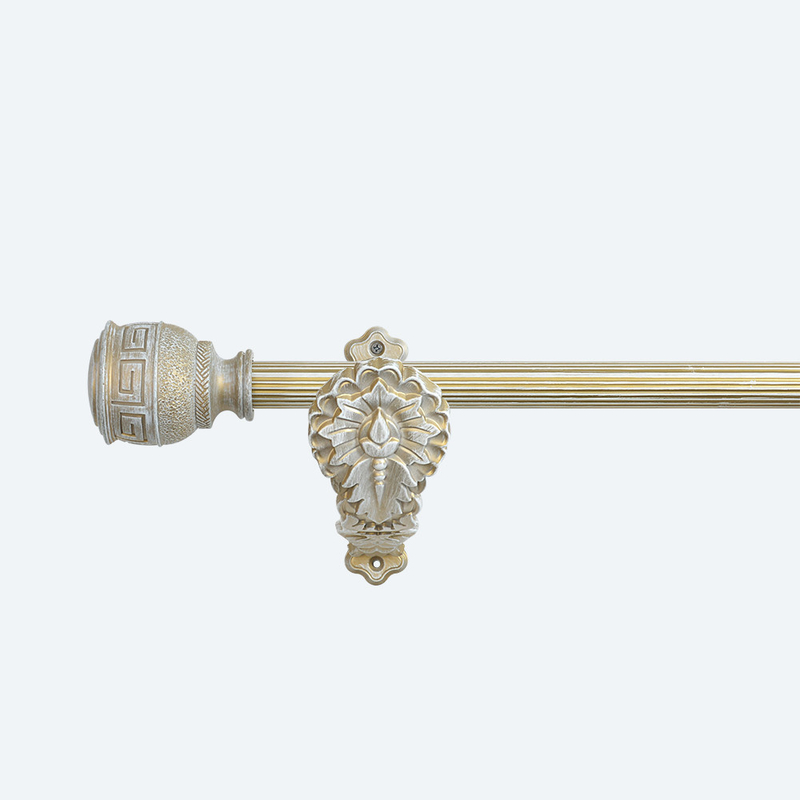 0.6MM Thick Grooved Pipe Curtain Rods With Aluminum Carved Holder Resin Curtain Head