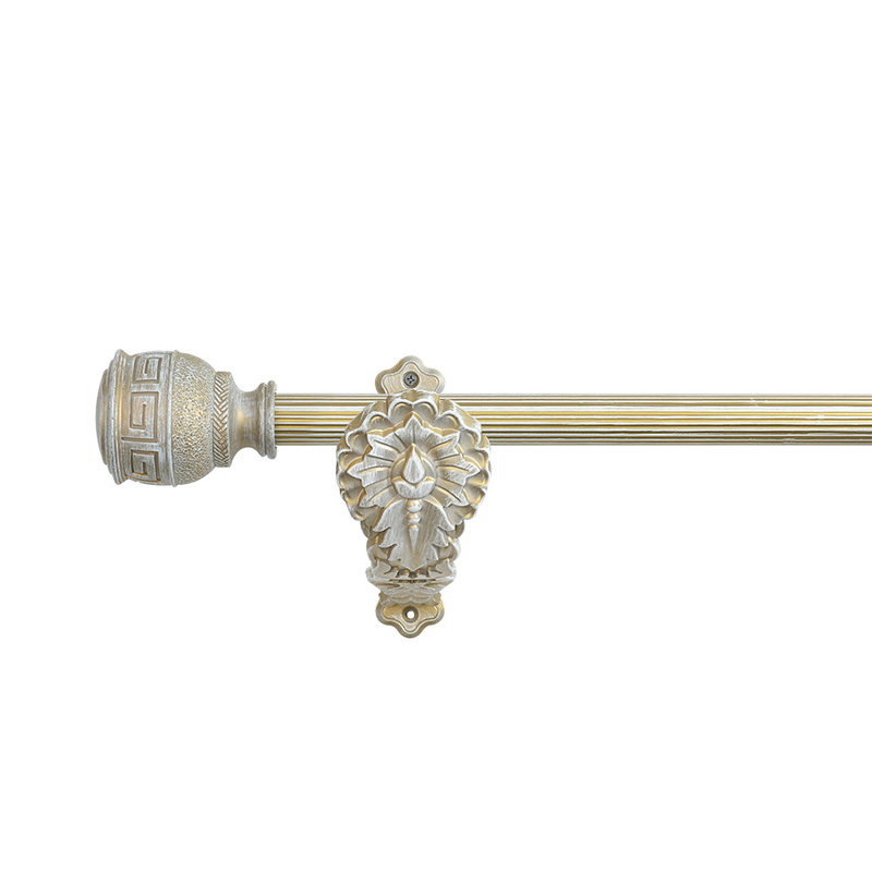 0.6MM Thick Grooved Pipe Curtain Rods With Aluminum Carved Holder Resin Curtain Head