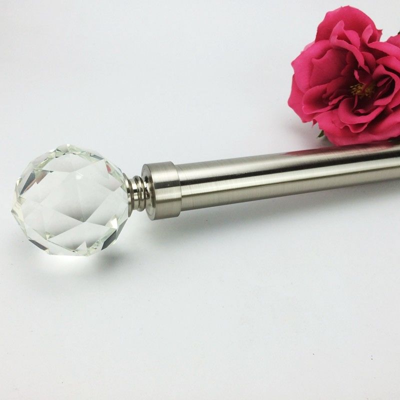 Crystal Round Stainless Steel Curtain Rods Double Ends