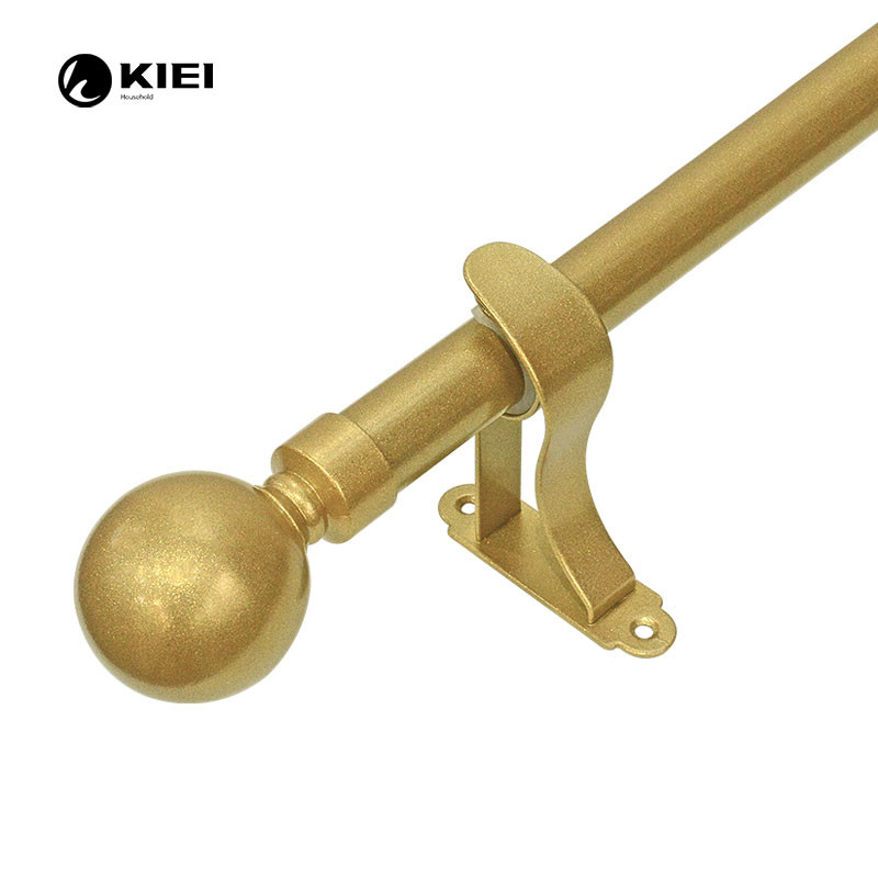 Light Gold Color Pipe Style Curtain Rods With Ball Shape Finials