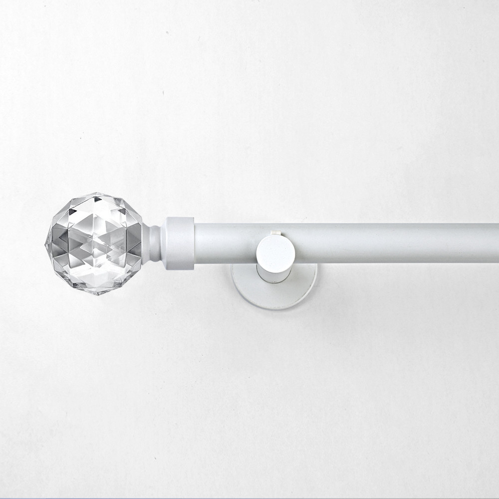 19MM White Color Metal Curtain Rod With Three Dimensional Crystal Ball