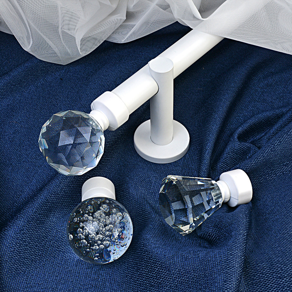 19MM White Color Metal Curtain Rod With Three Dimensional Crystal Ball